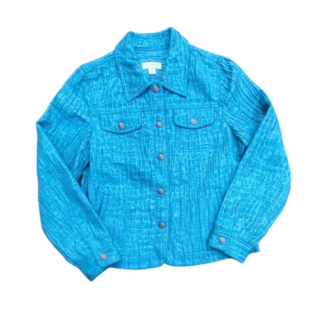 Appleseed’s Women’s Size 10 Cropped Jacket Teal Textured Button Front Pockets